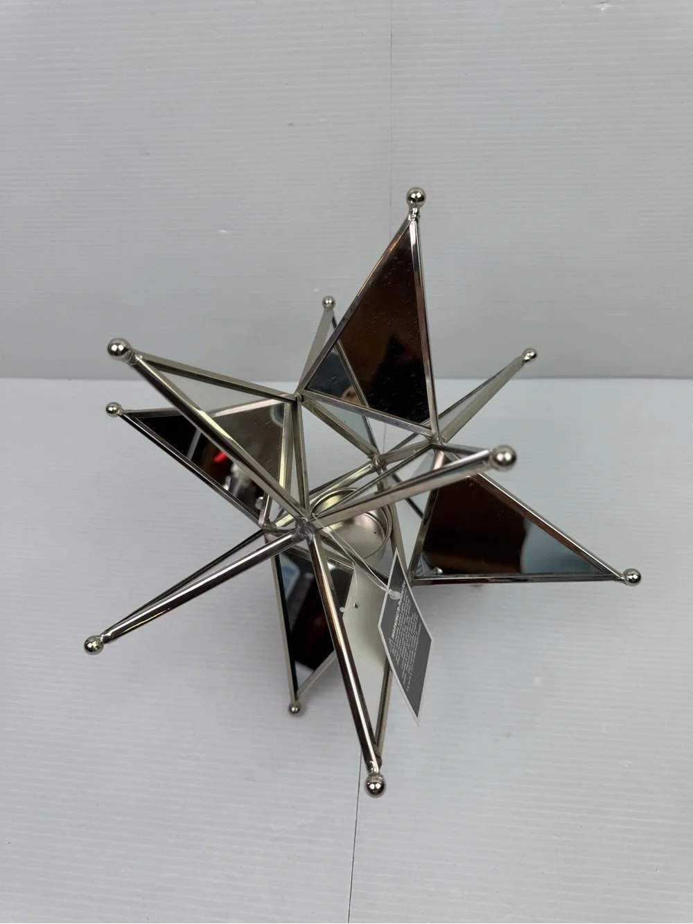 VTG Silver Mirrored Metal Star Tealight Candle Holder Geometric 3D Table Center